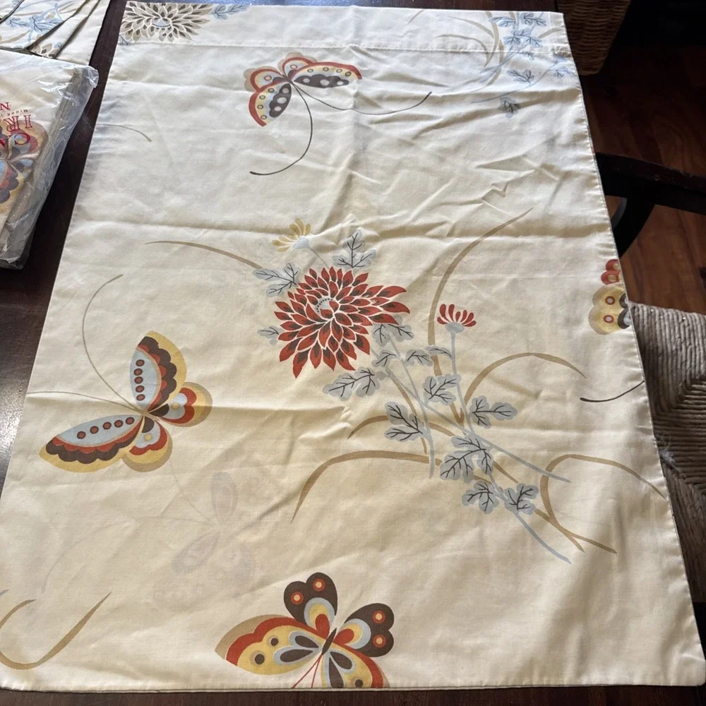 Vintage‎ 70s Cannon Sheet Set Butterfly Almond TWIN Size Flat Fitted Pillowcase